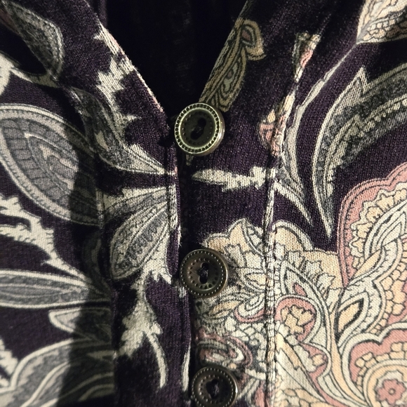 Lucky Brand Top Black Floral Long Sleeve V-Neck Hi-Lo Hem Blouse Women Size SP - Picture 4 of 12